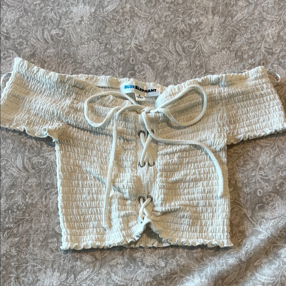 Blue Elephant Off-Shoulder Crop Top